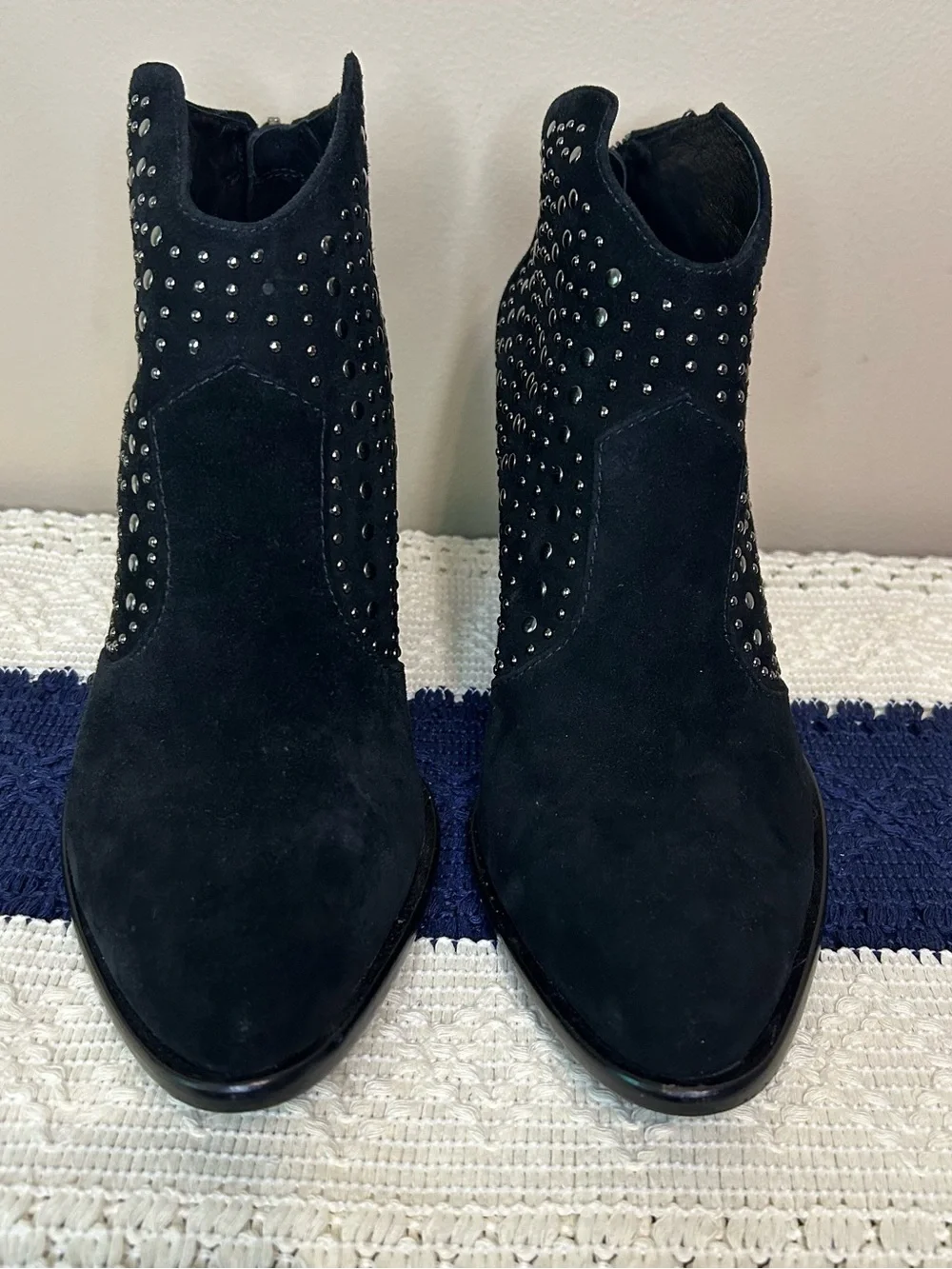 Vince Camuto Black Soft Brushed Leather Studded Ankle Booties